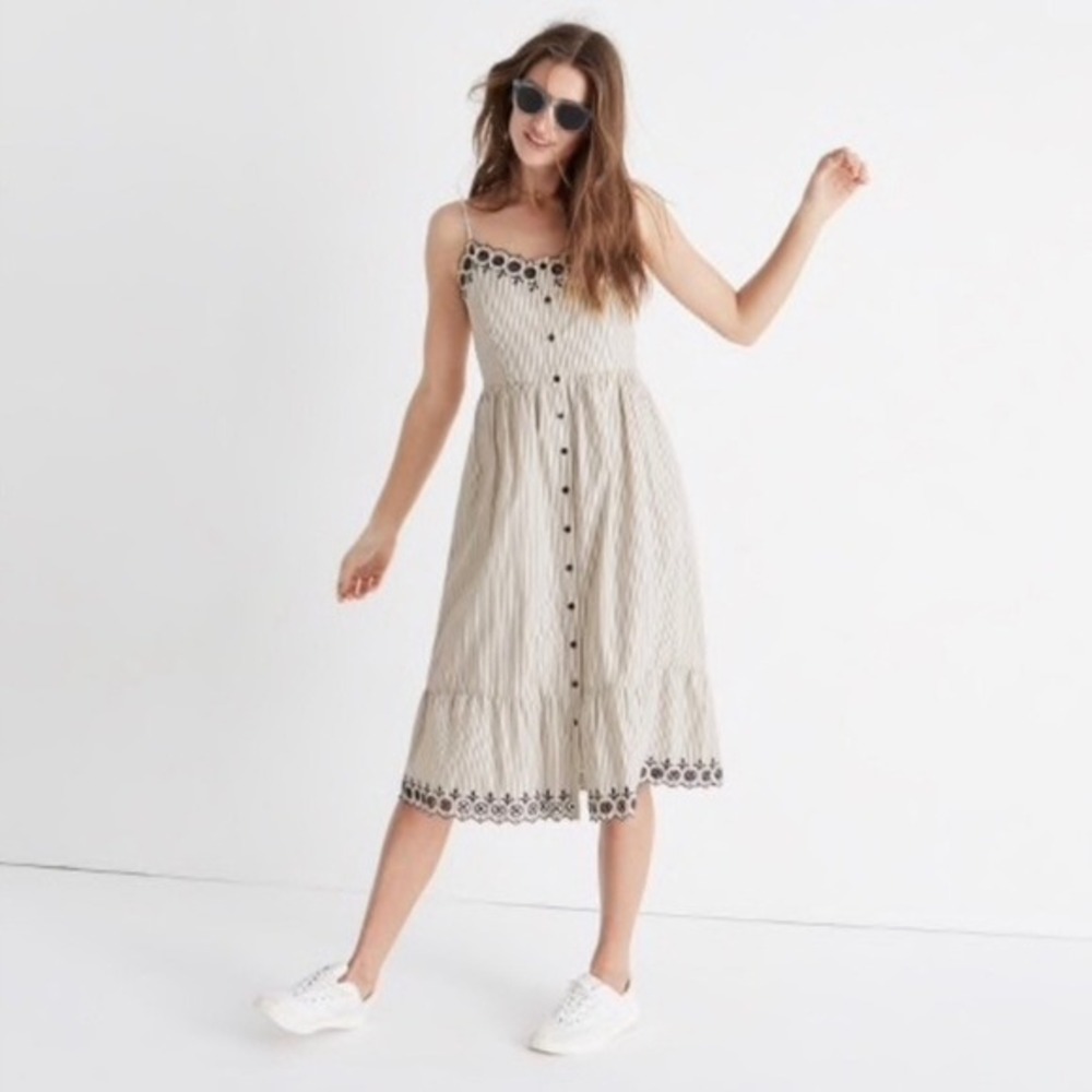Madewell Jardin Stripe Embroidered Midi‎ Dress
